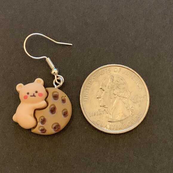 Teddy Bear Earring, Chocolate Chip Earring, Funny Food Earring, Bear Earring - Picture 4 of 5